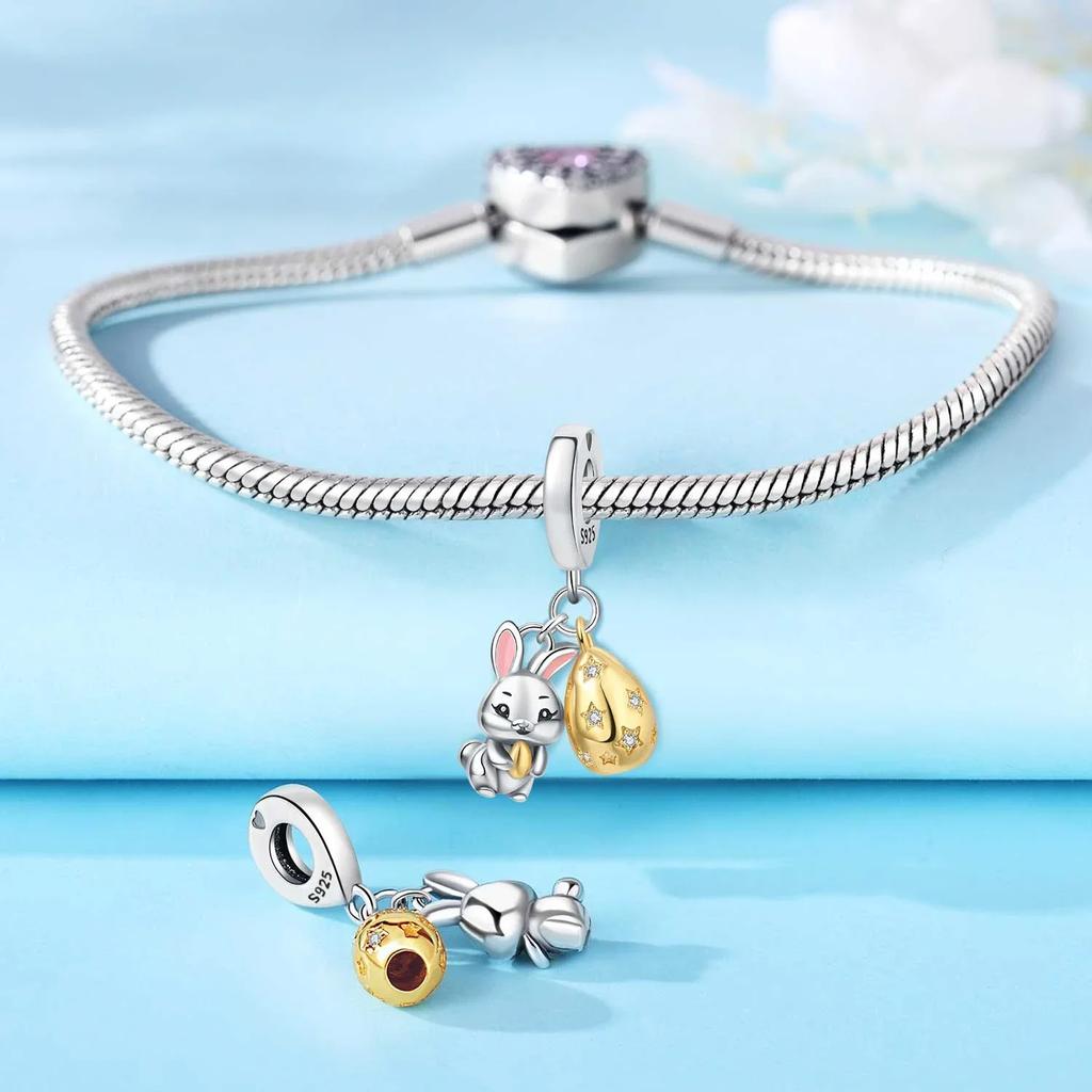 Original Easter Cute Rabbit Gold Pendant Beads Fit Copper Bracelet& Necklace Diy Jewelry Easter Gift Accessories