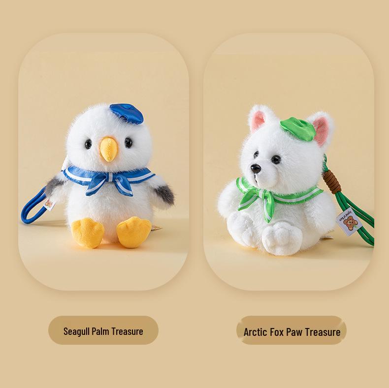 Palm Treasure Arctic Fox & Seagull Plush Keychain Charms - Cute Backpack Accessories & Birthday Gifts
