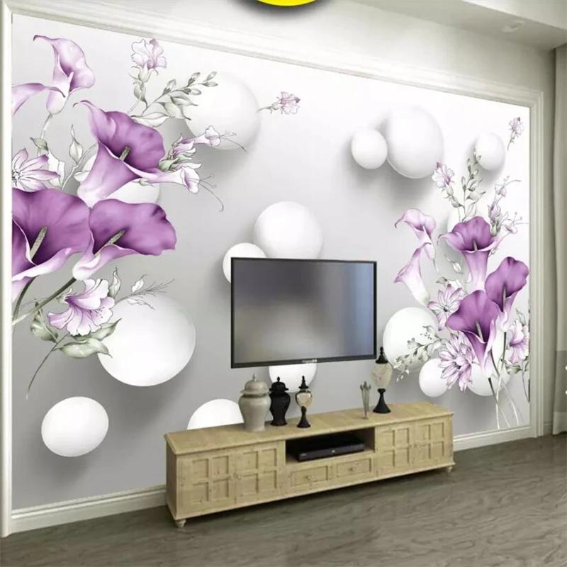 Wallpaper Hand-Painted Purple Calla Lily 3d Murals Beautiful Fresh Background Wall Papers Home Decor Wallpaper