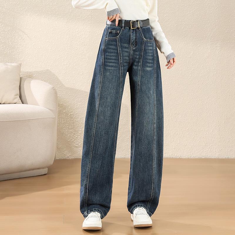 Winter 2025 Women s High-Waisted Curved Leg Jeans - Korean Style, Slimming Banana Pants XL