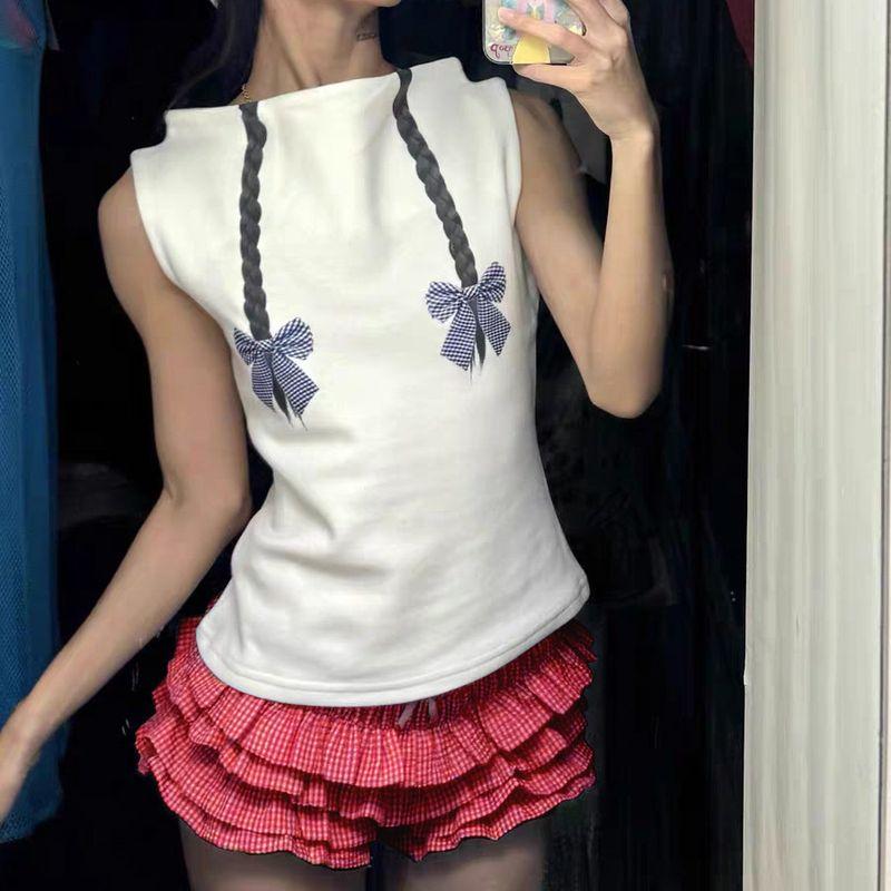 

Young Adult Ins Style Summer Retro Plaid Color Matching Multi-Layer Low Waist Cake Shorts Niche Style Sweet Casual Culottes Female Red L