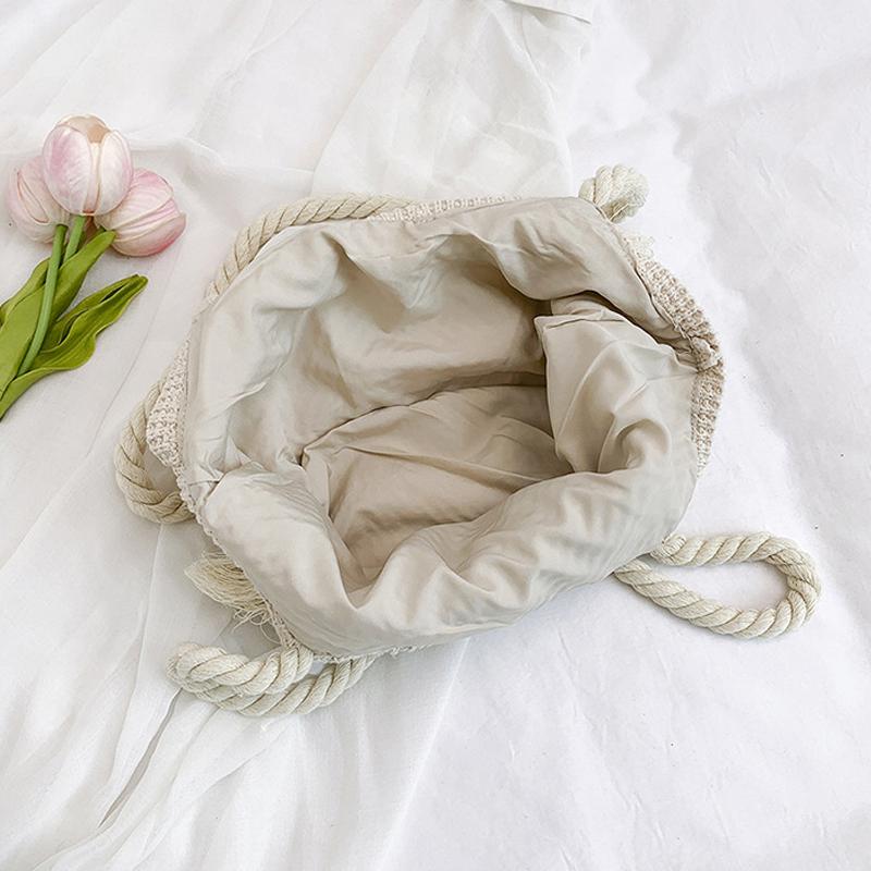 Portable Bohemian Knitted Shoulder Bag Hollowed Out Solid Color Casual Woven Handbag Sweet Soft Crochet Tote Bag CLE