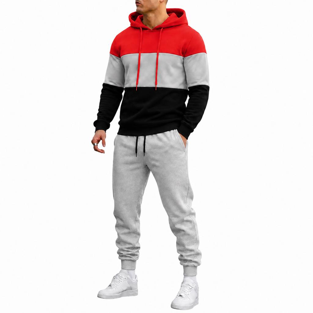 Men's Color Block Hooded Sweatshirt and Jogger Pants 2 Piece Casual Athletic Track Suit