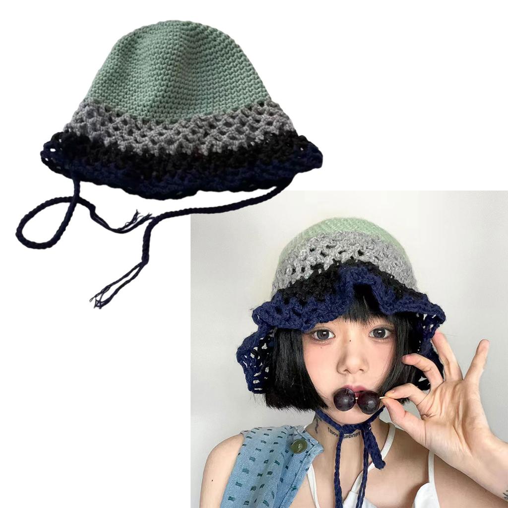 Handmade Bucket Hat Handwoven Colorful Openwork Crocheted Hat for Music Festival Stylish Colorful Fisherman Hat