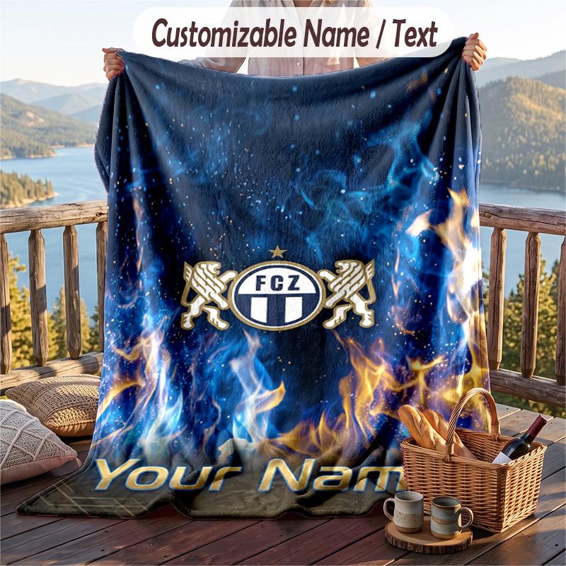 Flannel Blanket FC Zürich Print Custom Name Text Soft Throw for Sofa Bed