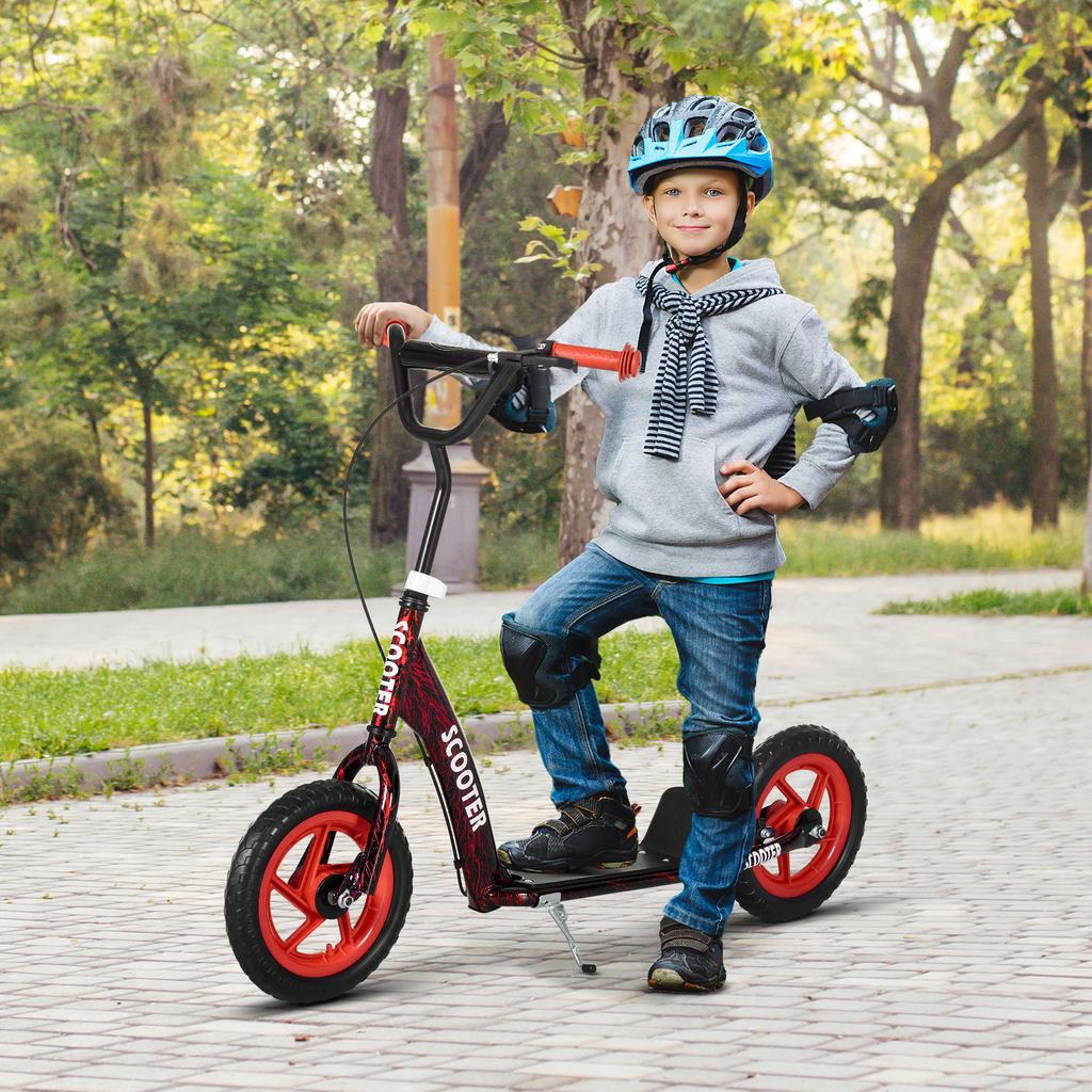 Kinderroller mit verstellbarem Lenker, Kinder-Tretroller mit rutschfester Trittfläche, Hinterradbremse, Ständer, Rot