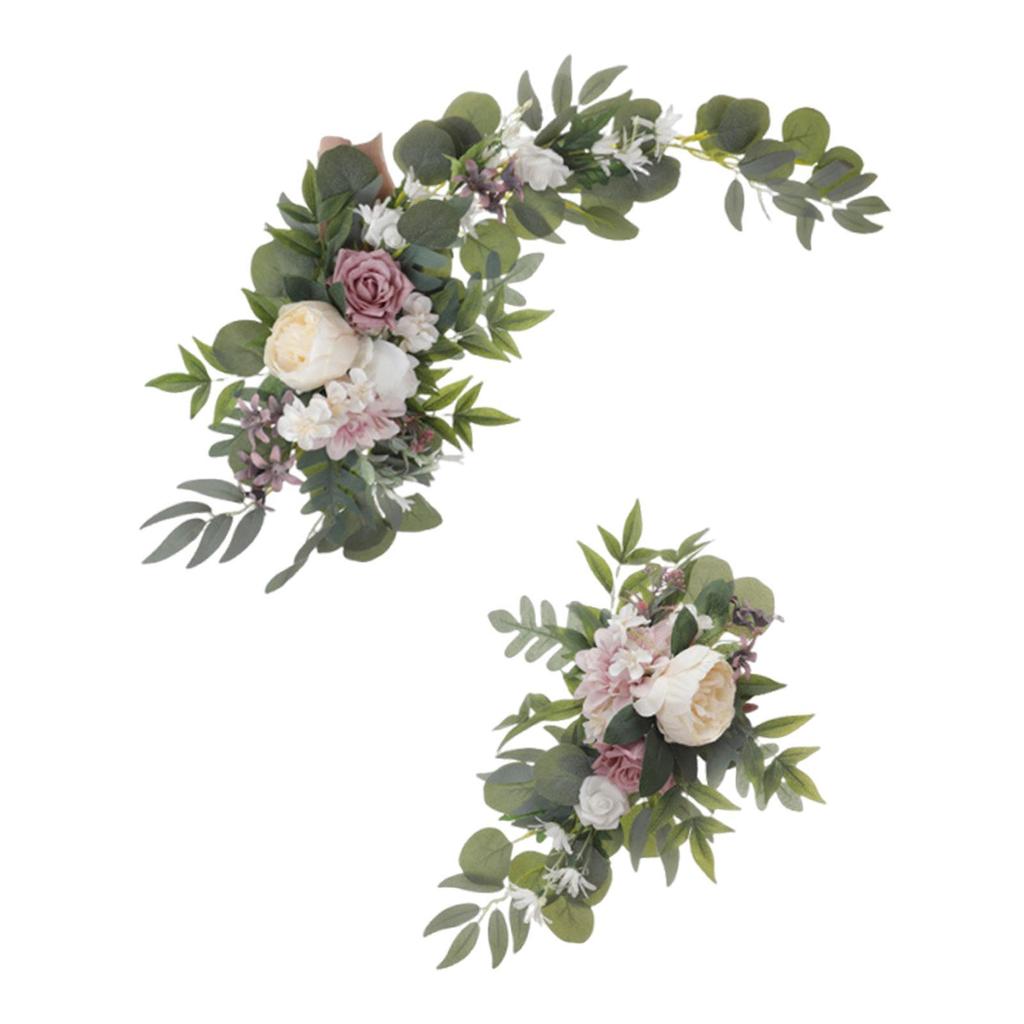 2x Wedding Arch Flowers Decoration Green Leaves Boho Arch Floral Arrangement Artificial Rose for Wall Party Reception Window