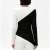 Women's Contrasting Color Slim Fit Knit Top with Irregular Hem for Work