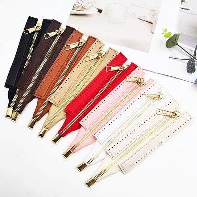 15cm Metal Zippers for Handbag, 5-Pack Gold Color PU Leather Close-End Zippers for Crochet Bag Making