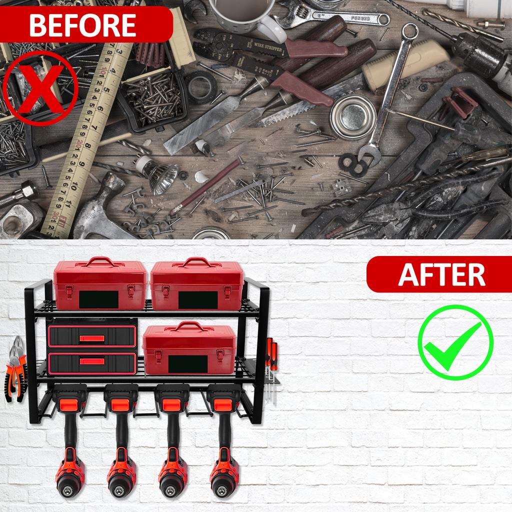 Elektrowerkzeug-Organizer-Rack, Wandhalterung, Halter für elektrische Bohrmaschinen, Aufbewahrungs-Organizer für Hochleistungswerkzeuge und Schraubendreher für Werkstatt/Garage