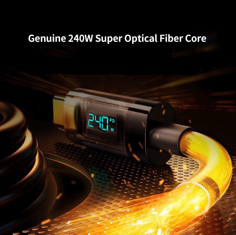 6A Clear Digital Display 100W Type-C Cable for Super Fast Charging - Compatible with Huawei, Xiaomi, Apple PD