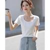 Demana Women's Lace U-Neck Short Sleeve T-Shirt