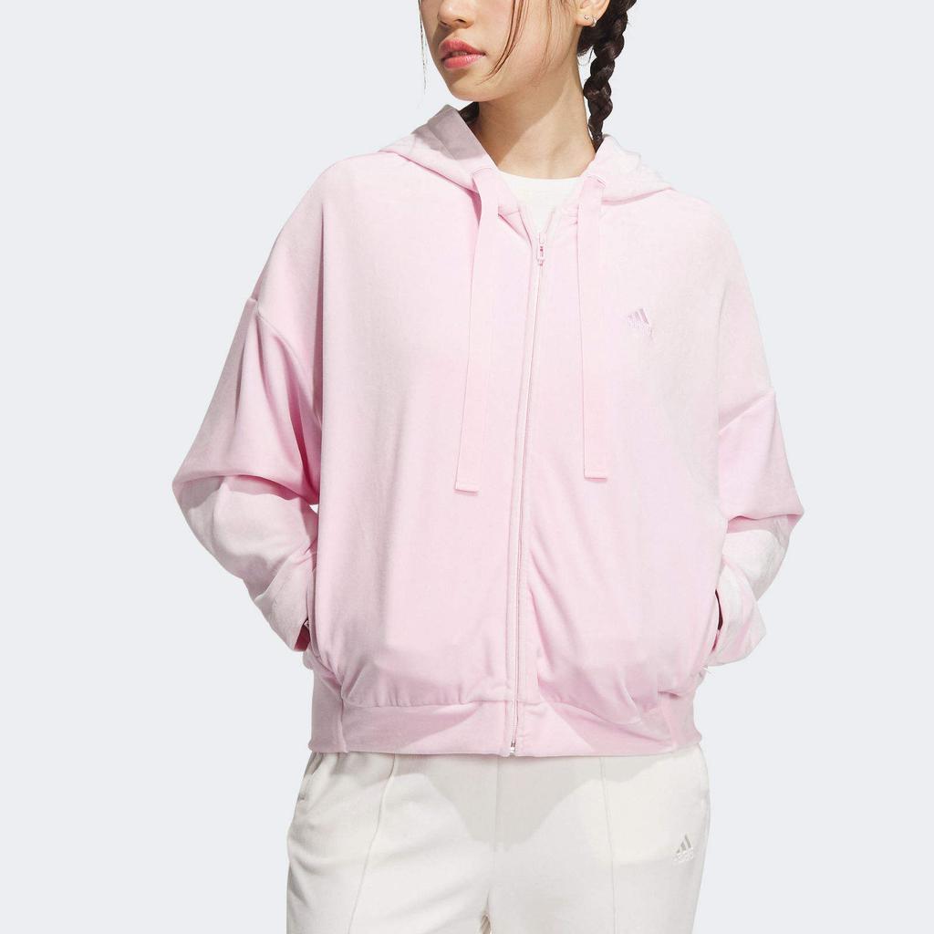Adidas Style Velour Jacket Solid Color Sports Casual Hooded Coat Women Jackets Clear-Pink IV7565