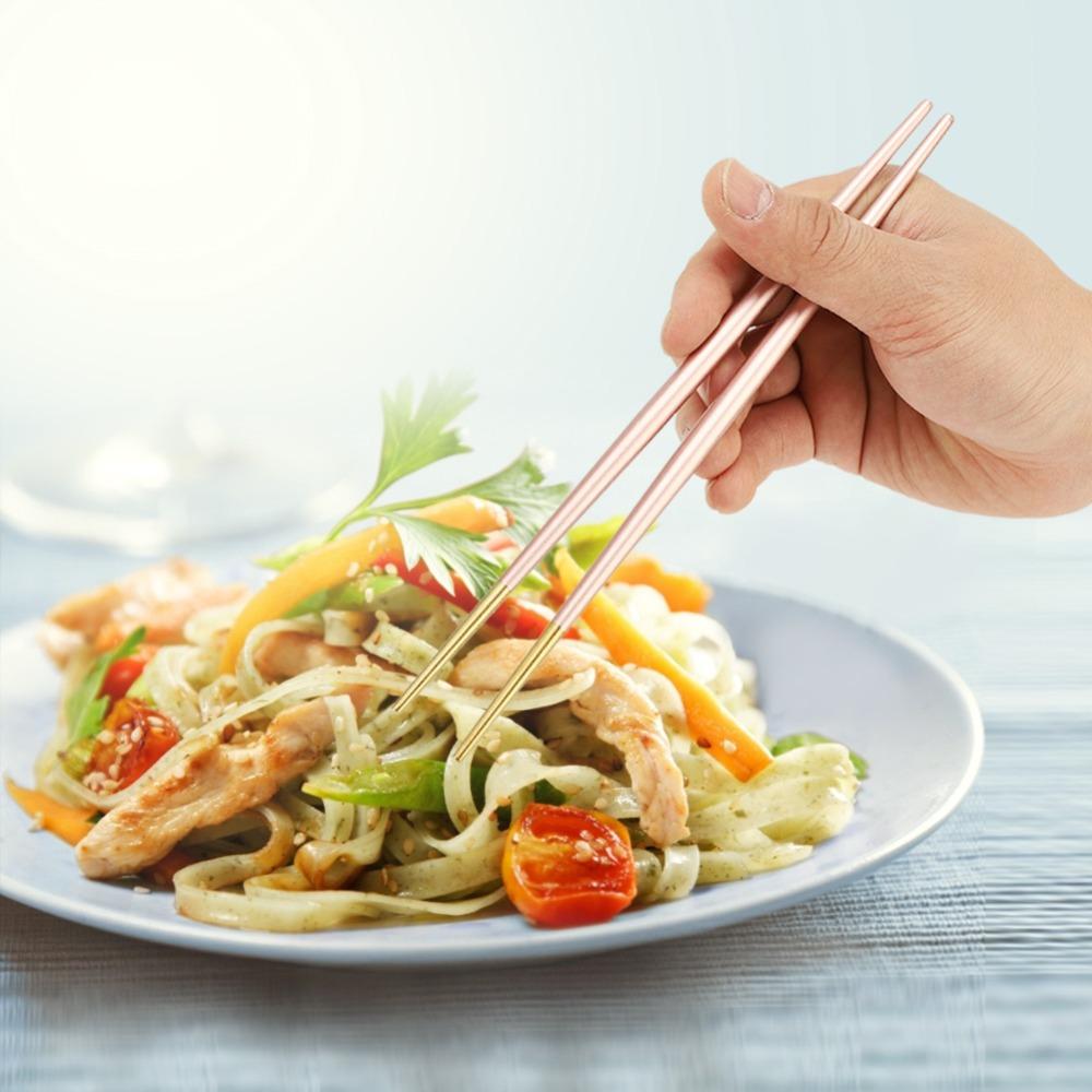 Anti-slip Strip Chopsticks Rustless Steel Dining Chopsticks Food Chopsticks Lunch Box Matching