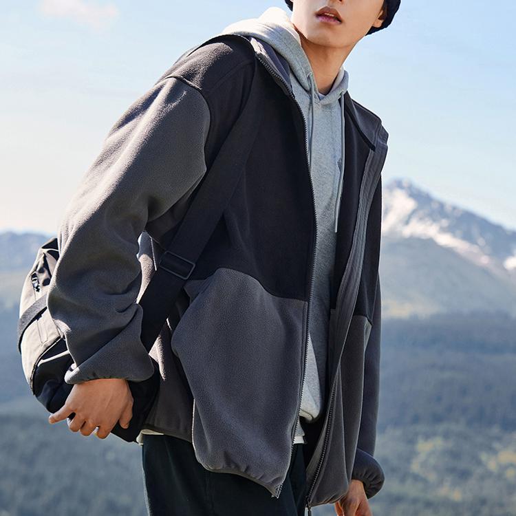 Anta Life Series Hooded Color Block Windproof Thick Long Sleeve Fleece Jacket Unisex Jacket Castle-Gray 972348707-3