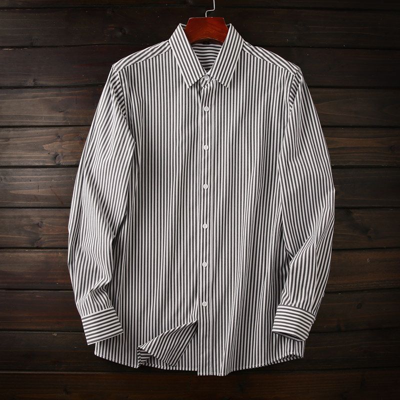 Classic Stripes, Good Elasticity, Easy to Wear, Men's Commuter Wrinkle-Free Shirt, Casual Turn-Down Collar Long-Sleeve Shirt for Men
