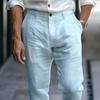 Men Linen Casual Pants Plain Color Dress Pants with Trousers Breathable Regular Fit Belt Loop