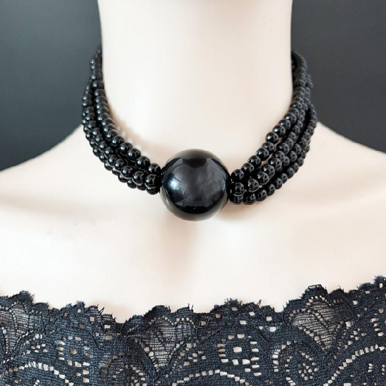 Elegant Layer Imitation Pearls Statement Necklace Large Bead Detailing For Neck Outfits