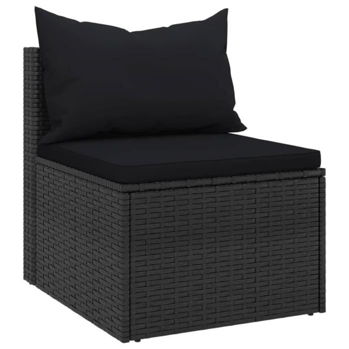 VidaXL Canapés centraux de jardin et coussins 2pcs Noir Résine tressée 362332