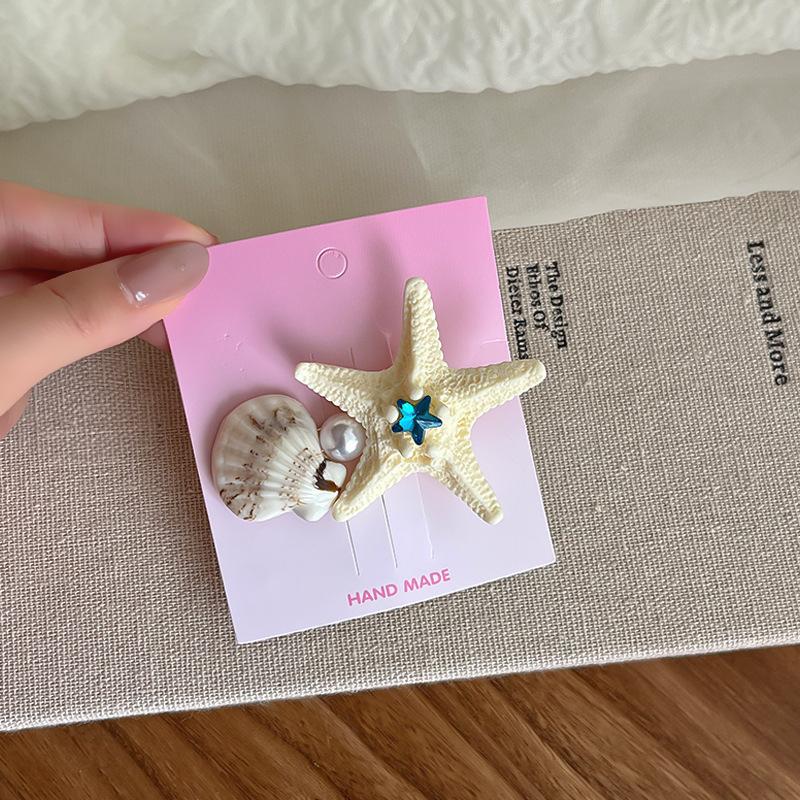 Summer Ocean Starfish Shell Hairpin Cute Children'S Hairpin Duck Beak Clip Pearl Hair Accessories Headgear Clip Girl