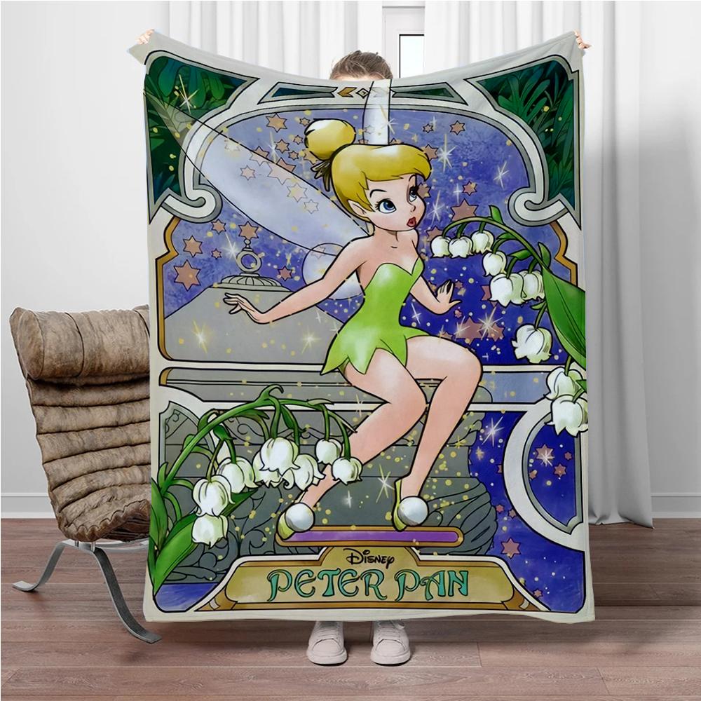 Disney Cartoon Tinker Bell Flannel Blanket Warm Soft Throw Thick Picnic Blankets for Bed Bedspread Sofa Decor Kids Boy Girl Gift