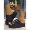 Size35 43 Denim Fabric Strap Buckle Slip-on Slippers Women's Summer Outerwear 2025 New Thick Bottom Platform Sandals for Women