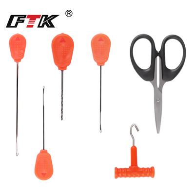 FTK 6pcs Stainless Steel Bait Threading Needle Set with Line Scissors - Carp Bait Threading Fishing Tools