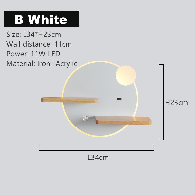 Modern LED Wall Lamp With Switch USB Charging Port Shelf Bedroom Bedside Light Indoor Moon Night Decoration Lighting Fixture