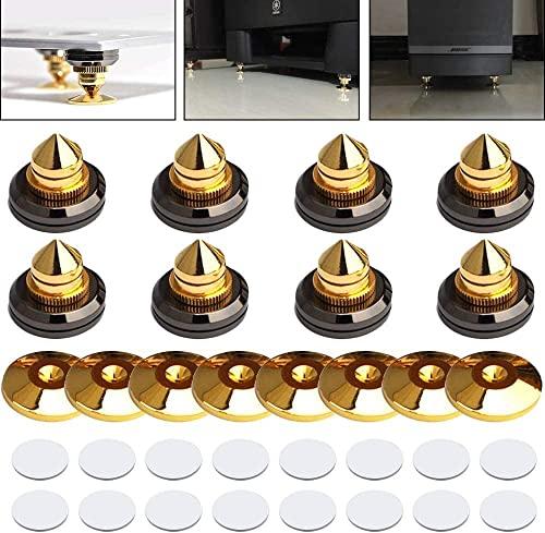 yazi Speaker Insulators, Set of 8, Spike Supports, Audio Sound Quality Improvement, Adjustable Height, Anti-Vibration, Spike Base, 16 Double-Sided Tap