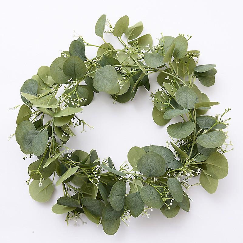 Artificial Eucalyptus Vine With Green Leaves Small Tea Roses Home Decor Wedding Party Wall Hanging