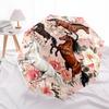 1 Stück Pferde Blumen Schirm - 8 Speichen verstärkt, Automatisches Öffnen, Leicht & Langlebig, Modeaccessoire für Draußen, Strand L0386