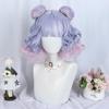 Parrucca Sintetica Corta Ricciola da Donna Harajuku Gradiente Blu Viola Rosa Quotidiana Capelli Lolita Con Due Chignon Per Festa Cosplay
