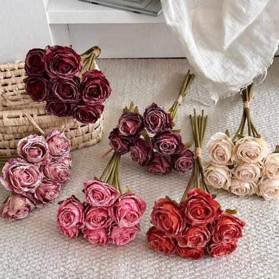7 Bündel künstliche Rosen, Retro-Rosen mit Stielen für Tischvase, Braut-, Hochzeits- und Heimdekoration