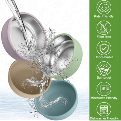 Stainless Steel Baby Bowls with Suction 2-in-1 Toddler Feeding Plates Heat-Resistant Spill-Proof Suction Bowls for Infant