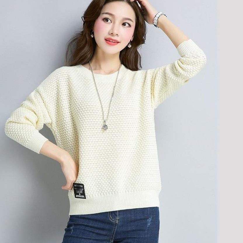 Autumn and Winter Women's Pullover Round Neck Solid Color Sweater Knitted Sweater Long Sleeved for Women