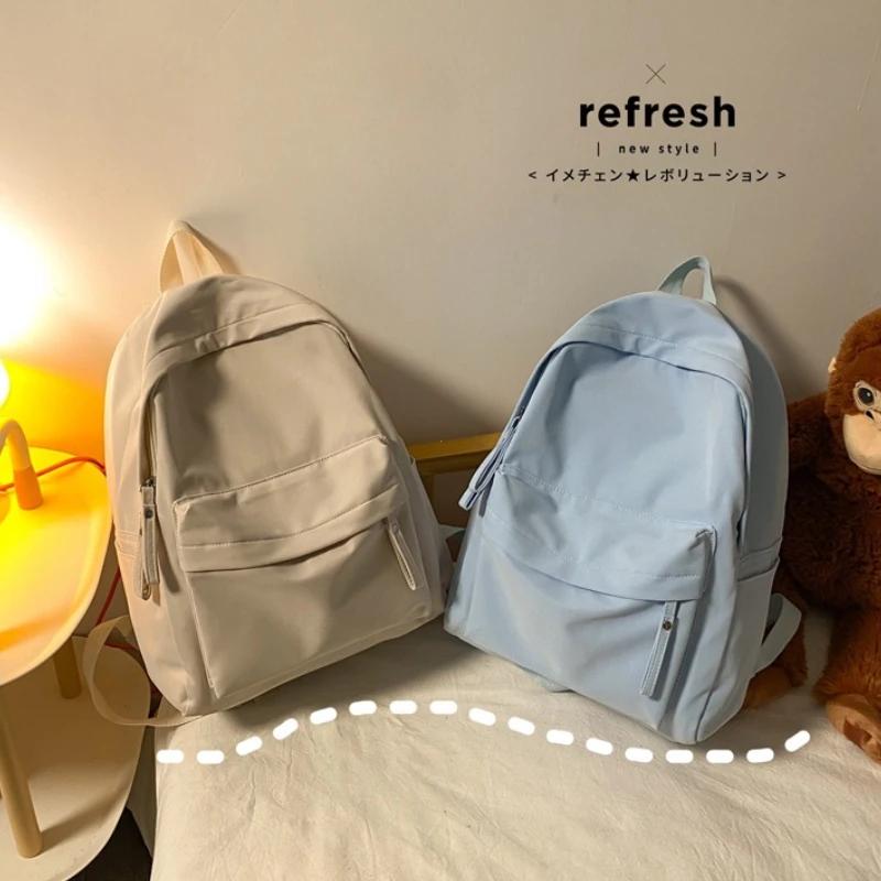 Waterproof Nylon Backpack For Women Simple Solid Color Bookbag Travel Backpack For Student Girls School Bag Female Shoulder Bags