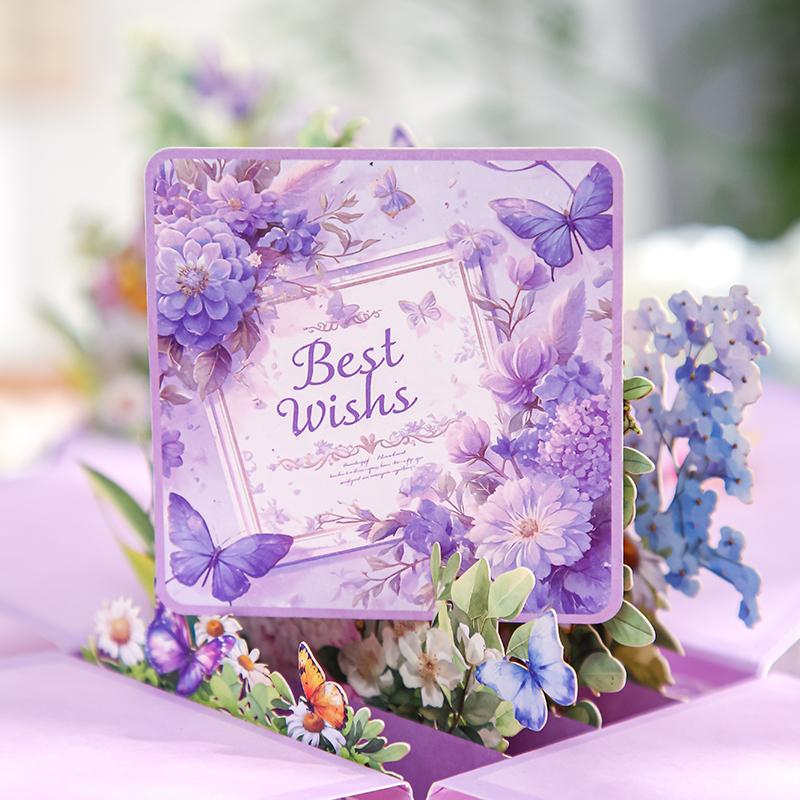 1Pcs Flower Wishes Greeting Card 3D Flower Flower Butterfly Greeting Card Hollow Paper Personalized for Party Decoration Gifts