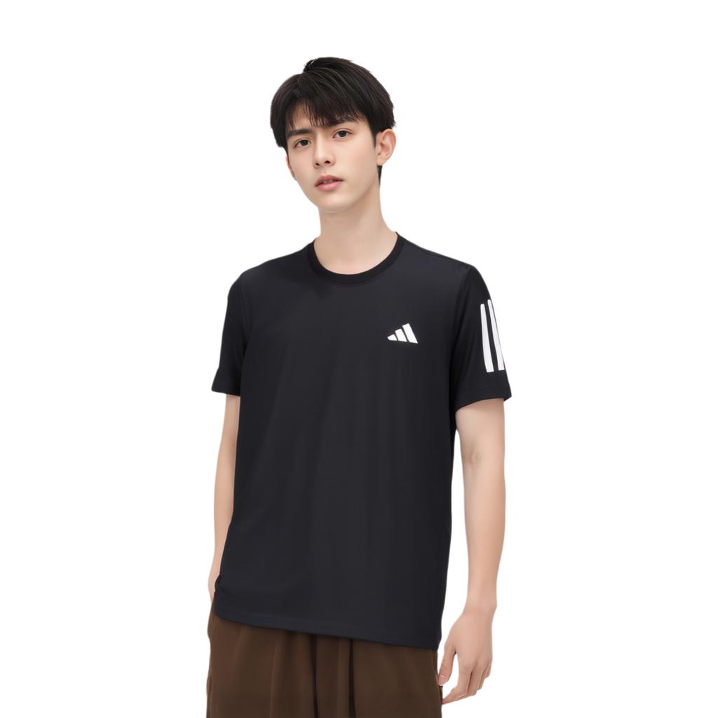 adidas T-shirt de course à manches courtes à séchage rapide et respirant Own The Run Logo Rayé Homme Hauts Noir JY8583