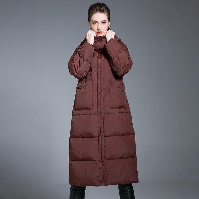 New Angola red and white duck down jacket for women, plus long over-knee winter thickened warm jacket for women