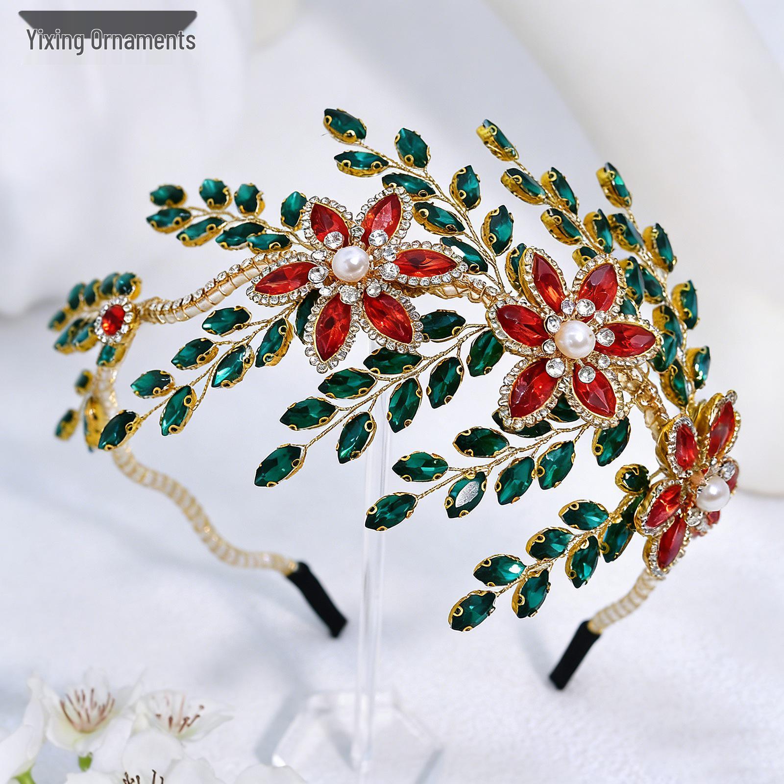 Yixing Forest-Style Rhinestone Leaf Bridal Headband A414