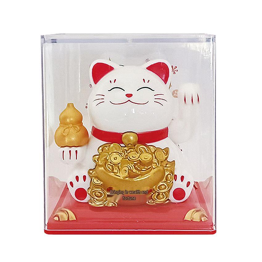 Y Solar Fortune Cat Waving Hand Ornament: Light-Powered Decor for Car, Living Room, or Office Desk