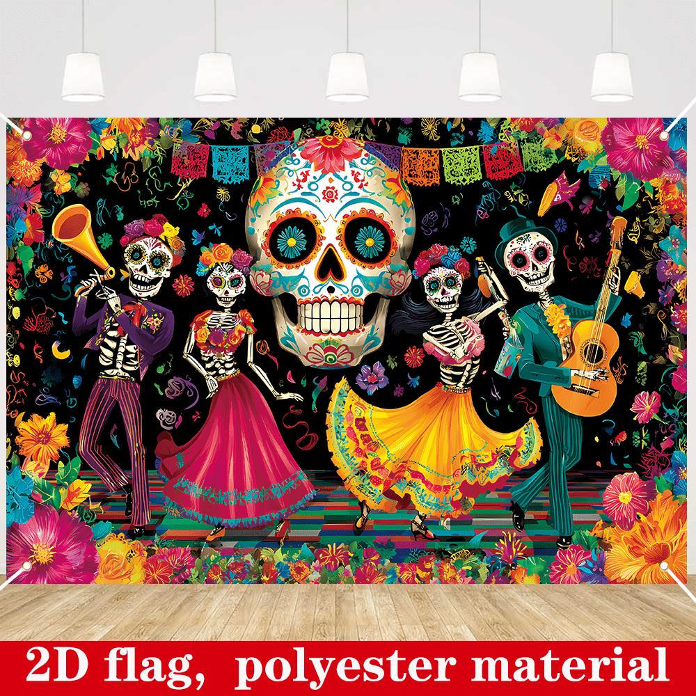 2D Flat 1-piece Background for the Day of the Dead, Size 180 X 43.31 Inches | Mexican Halloweenzyc
