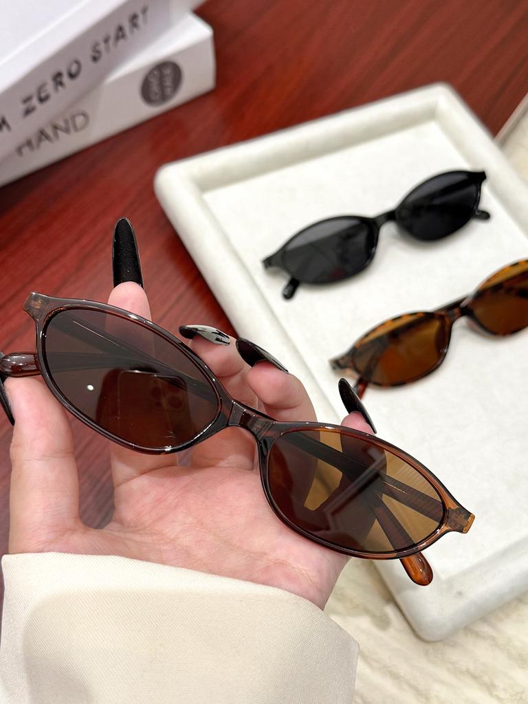 3Pcs Classic Small Oval Frame Oval Anti-Light Glasses for Women, Simple Design, Uv400 Fashionable Glasses, Unisex