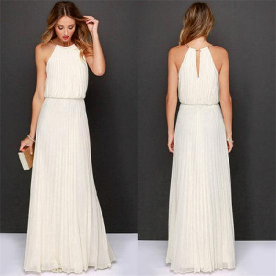New Summer Sleeveless Pleated Evening Gown for Women - European & American Style