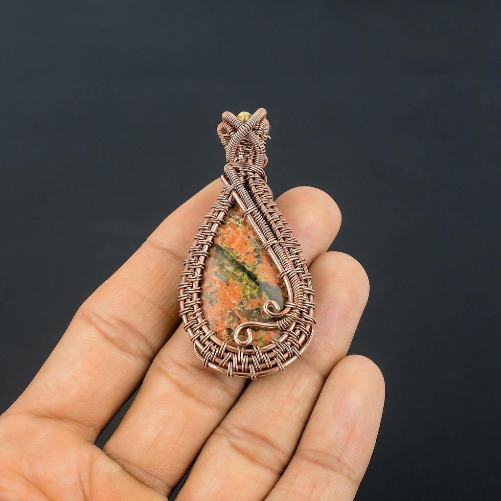 Unakite Pendant, 999 Copper Wire Wrapped Jewelry, Gemstone Jewelry Pendant, Handmade Wedding Gift Jewelry