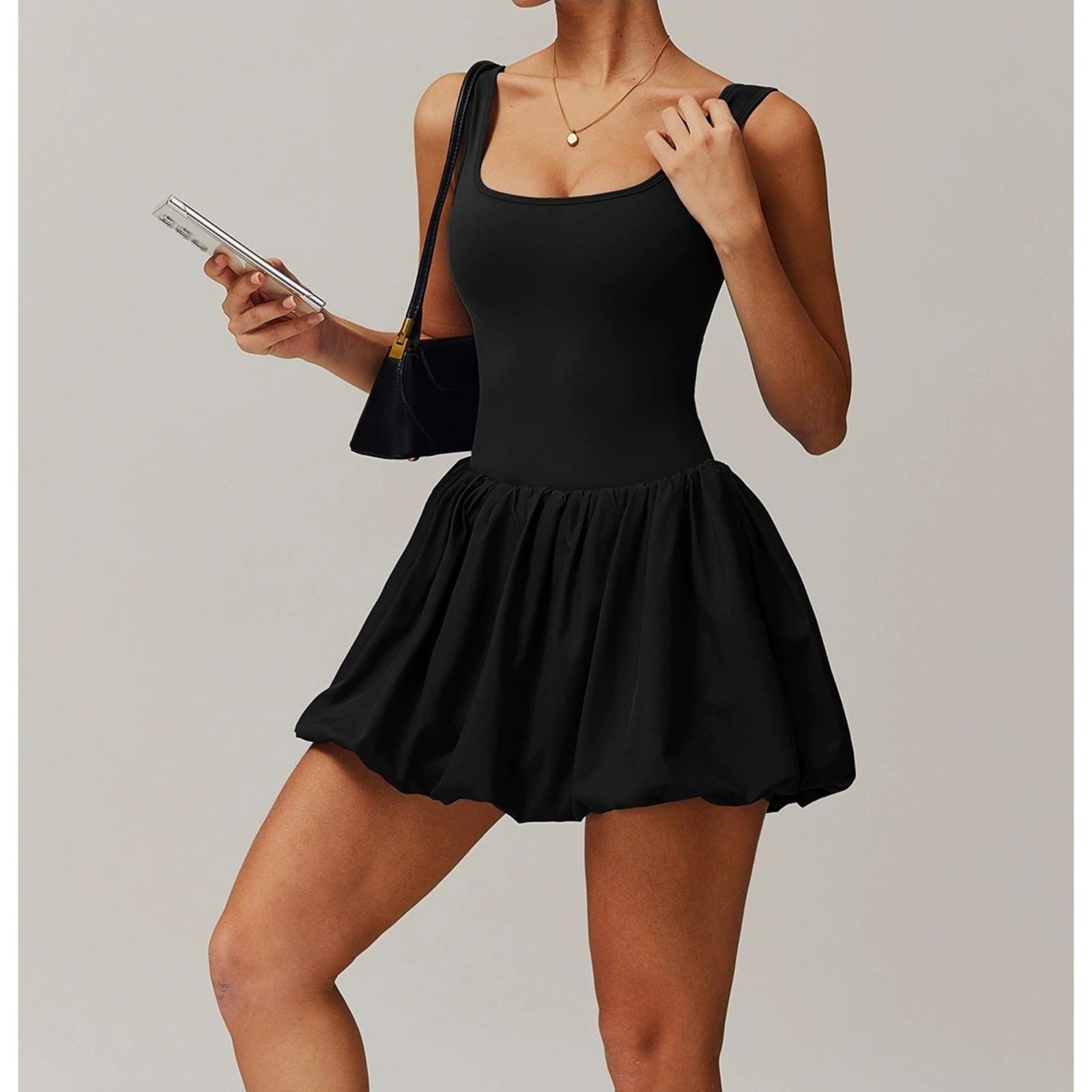 

-Exposure Underlay Fake Two-Piece Dress With Built-in Pads For Women Nude-Feel Waist-Cinching Sports Fitness Pocket Tennis Skirt M чёрный