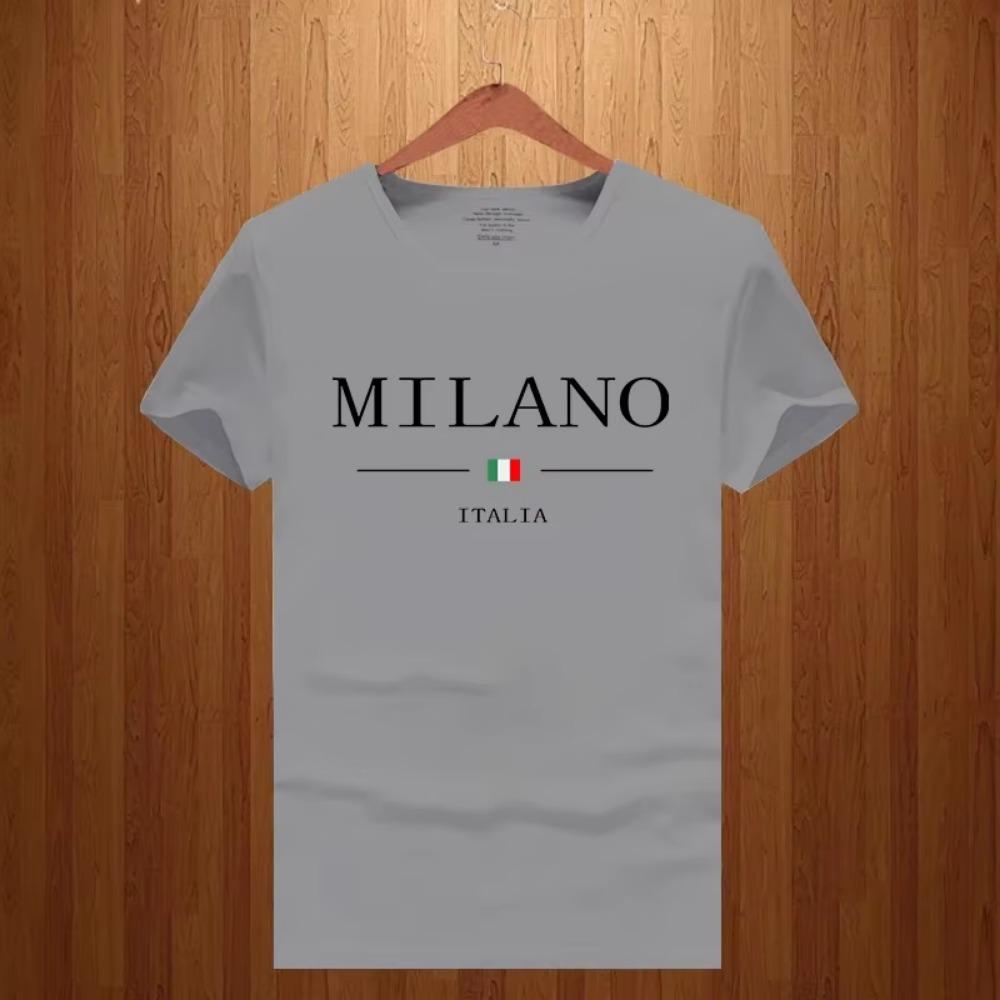 2023 Men's Summer Milano Letters Print Y2k T-shirt Man Short Sleeved Luxury Tees Clothing Loose Pure Cotton Soft Tops