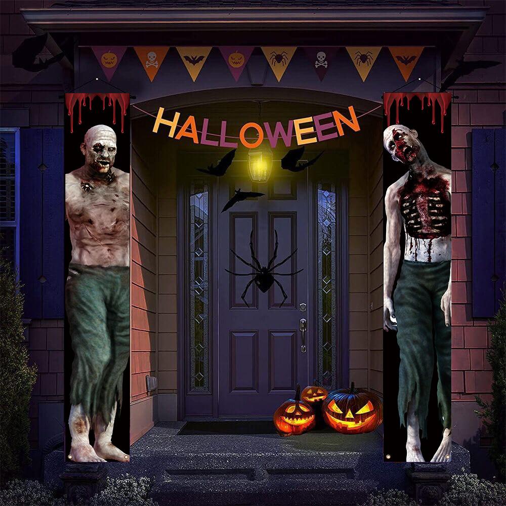 Halloween Porch Sign Zombie Multipurpose Carnival 1 Pair Polyester Indoor Outdoor Decor