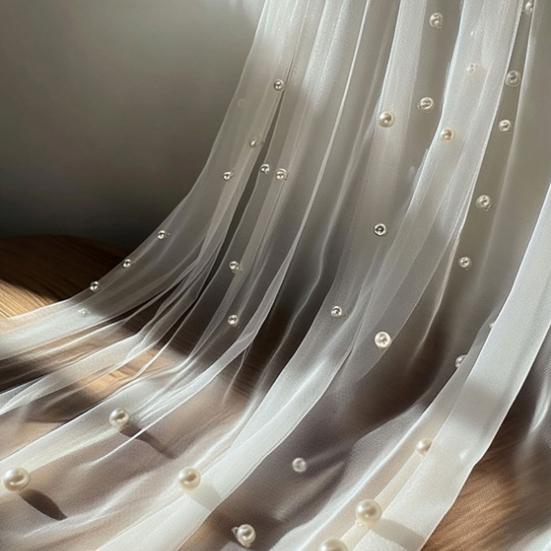 Faux Pearl Gauze Table Runner Boho Sheer Tulle Fabric Table Runner for Wedding Bridal Shower Birthday Party Dining Table Decor