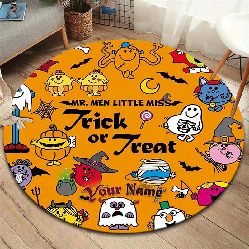 Mr. Men Little Miss Custom Name Round Area Rug,Carpet Rug for Living Room Bedroom Sofa Playroom Decor,Non-slip Floor Mat